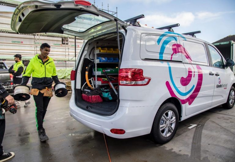 Kinetic Electrical technician and branded vehicle following announcement joining Level in New Zealand