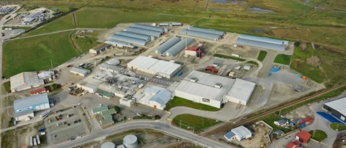 Aerial view of McCain food processing facility in Timaru, New Zealand showing site infrastructure and plant layout