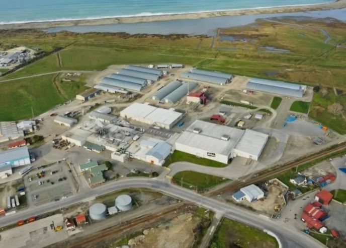 Aerial view of McCain food processing facility in Timaru, New Zealand showing site infrastructure and plant layout
