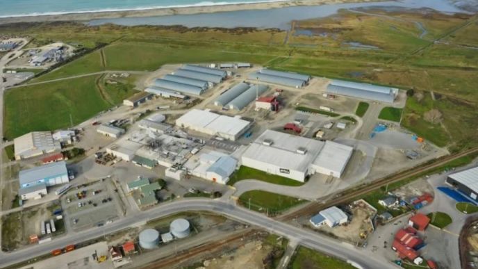 Aerial view of McCain food processing facility in Timaru, New Zealand showing site infrastructure and plant layout
