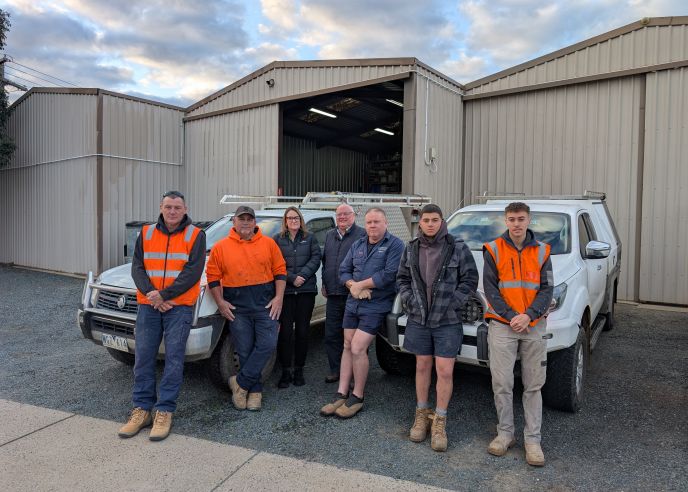 Level Plumbing Shepparton team led by Richard Grogan at their Shepparton workshop.